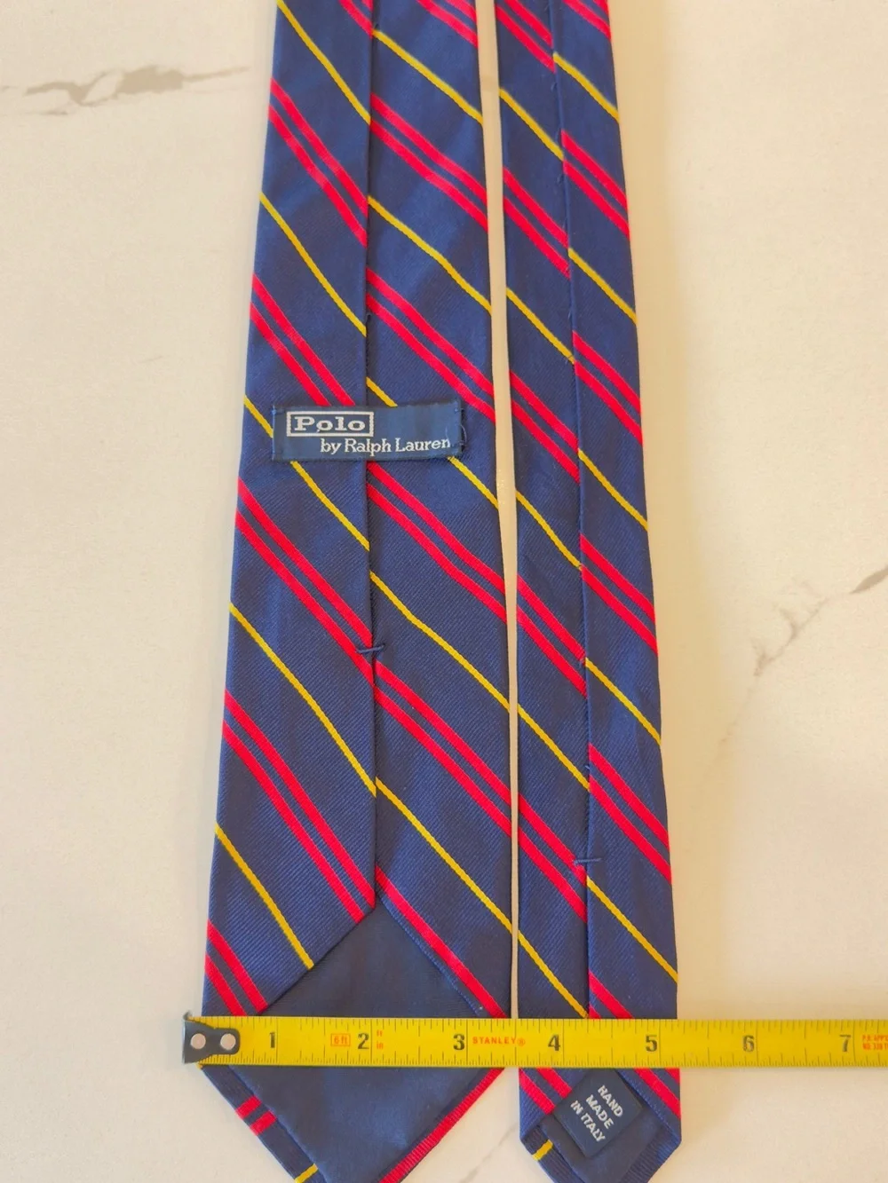 Polo by Ralph Lauren Navy Tie with Red and Yellow Stripes